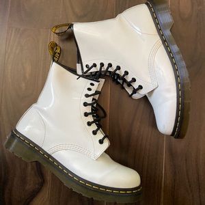 Women’s Dr. Martens 8-Eye White Patent Boots